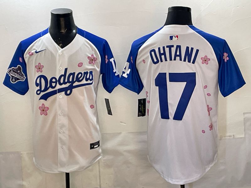 Men Nike 2026 Los Angeles Dodgers #17 Ohtani White Blue Sakura Edition Game MLB Jersey 12087->->MLB Jersey